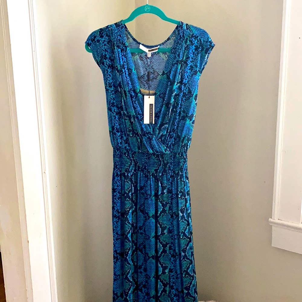 Tracy Reese Snake Print Blue/Green Maxi Dress NWT
